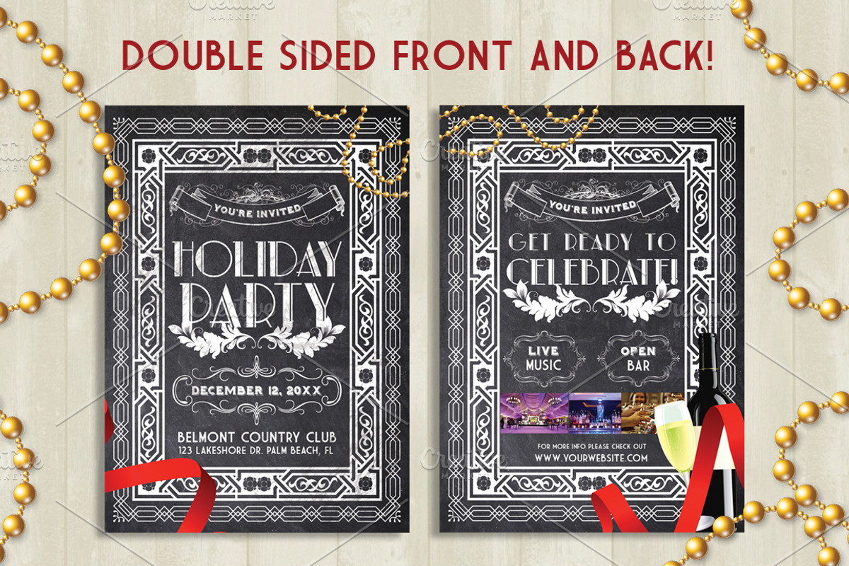 Retro Holiday Party Chalk Flyer, a Flyer Template by SkyvaraSupply (Photo 2 of 4)