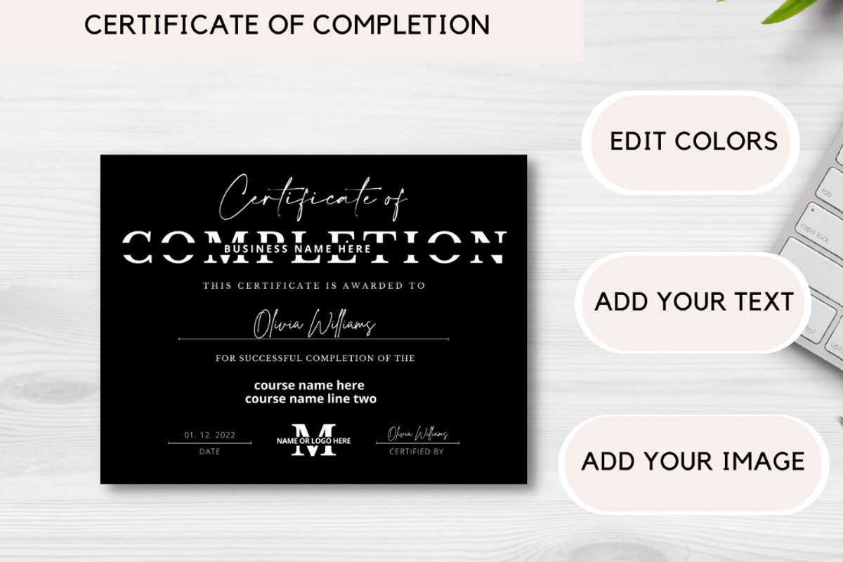 Editable Certificate Of Completion, a Card Template by YasdeyDesigns (Photo 6 of 7)