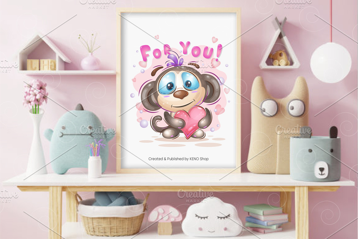 Cute monkey with a heart. Tshirt., an Animal Illustration by KENO Mascots (Photo 3 of 4)