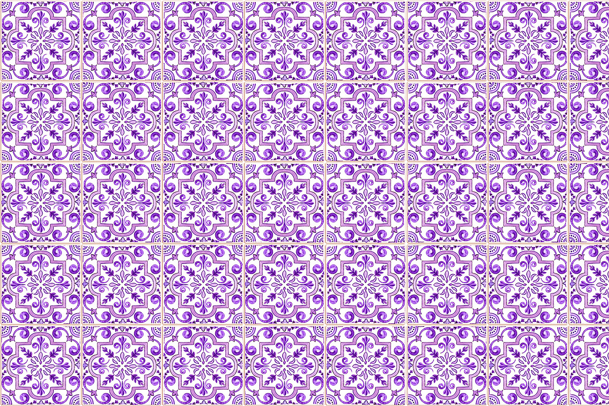 Purple Portuguese Azulejo Tiles Set4, a Pattern Graphic by ilonitta (Photo 6 of 10)