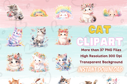 Adorable Kawaii Cat Delights Clipart