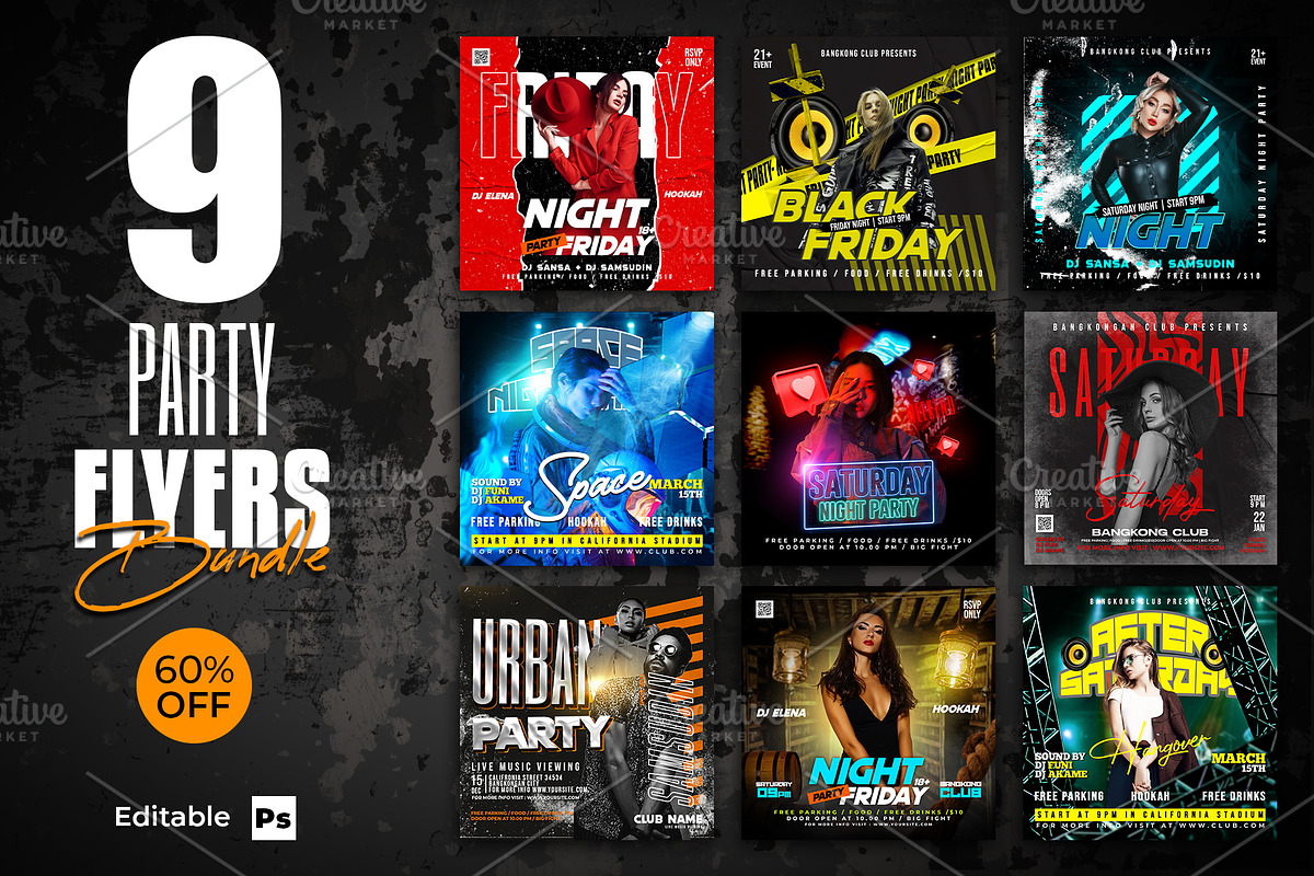 Dj Party Flyer Bundle, a Social Media Template by AbcStudio (Photo 1 of 10)