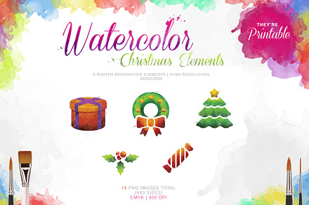 Watercolor Christmas Elements Pack
