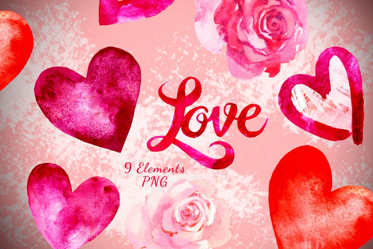 LOVE - Watercolor Clip Art Set, an Object Graphic by Nadiia Hanina (Photo 2 of 3)