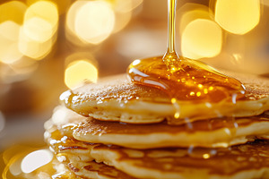Golden syrup drizzles over a warm, a Food & Drink Photo by MistyDay