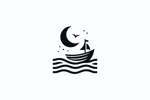 Night Sailing Boat Icon, a Branding & Logo Template by Vectorium Studio