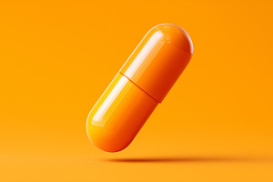 Orange capsule pill floating on, a Health & Medical Photo by MistyDay