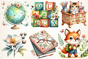 Watercolor Spring School Clipart, an Illustration by DreamCafeArt (Thumbnail 3 of 5)