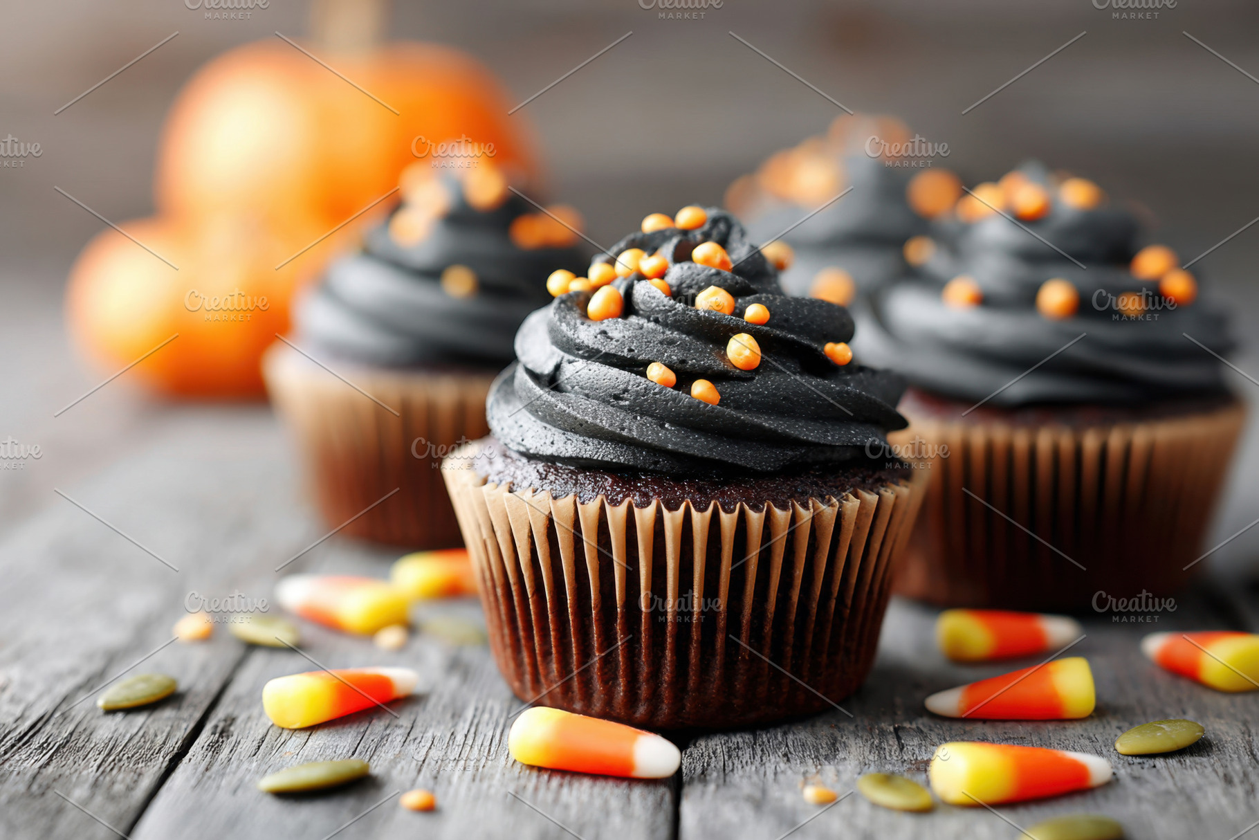 Festive cupcakes decorated for halloween holiday, a Food & Drink Photo by AlyaAnd