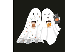 Cute Ghosts Drinking Coffee from, a Food Illustration by Toltemara