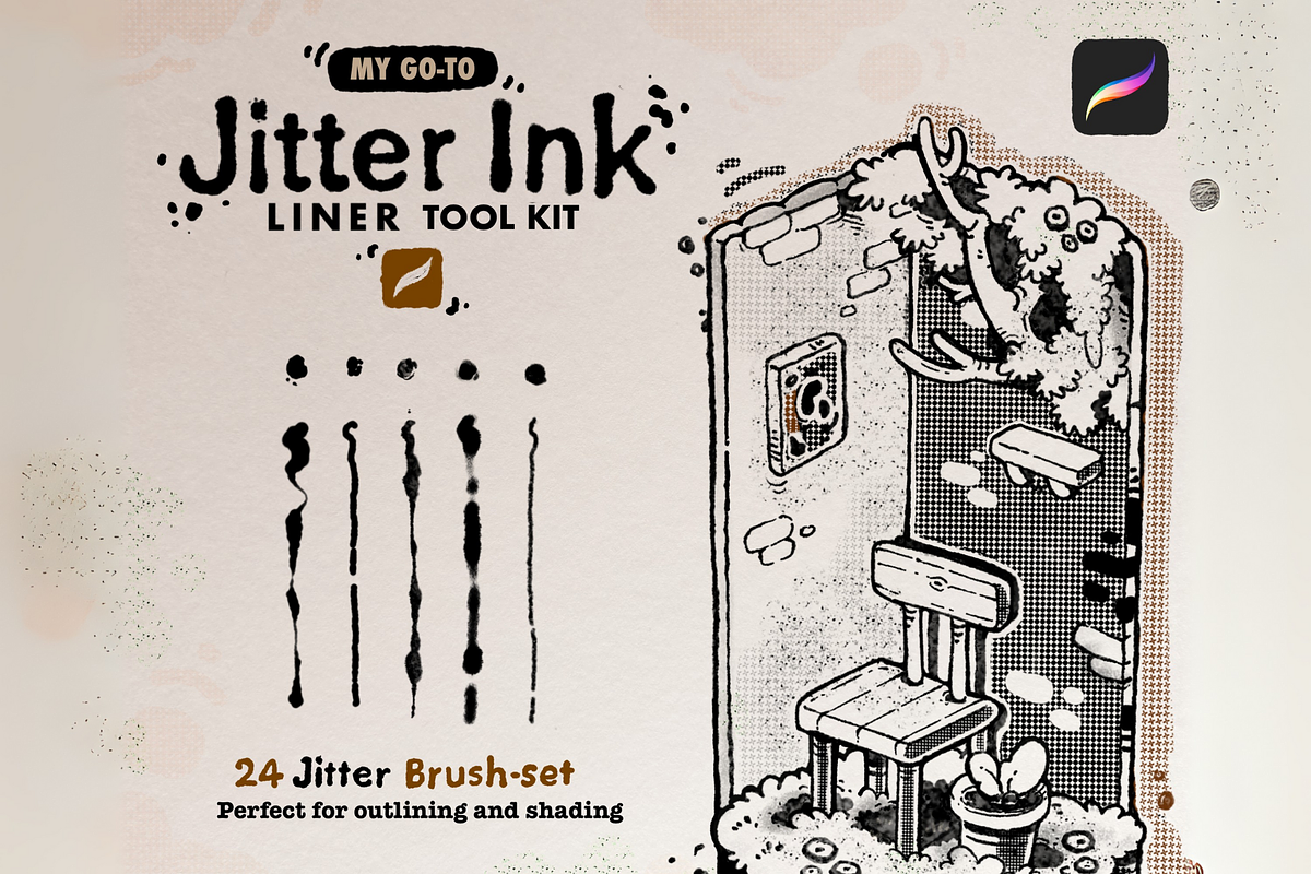 My Go-To Jitter Ink Liner Brush Set, a Brush Add-On by TheDoodleSweets (Photo 1 of 3)
