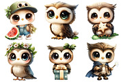 Watercolor Kawaii Owl Clipart, an Illustration by Daily.Designs (Thumbnail 3 of 5)