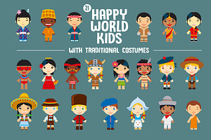 World Kids with traditional costumes