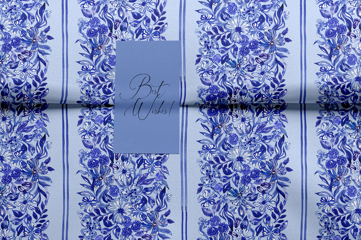 Blue Floral Vertical Seamless Border, a Pattern Graphic by SirenaArt (Photo 10 of 10)