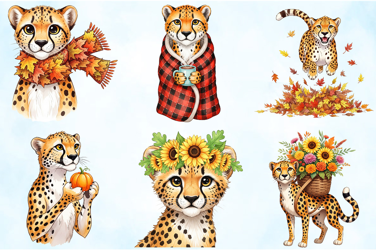 Watercolor Autumn Cheetah Clipart, an Illustration by Craft Nest (Photo 4 of 9)