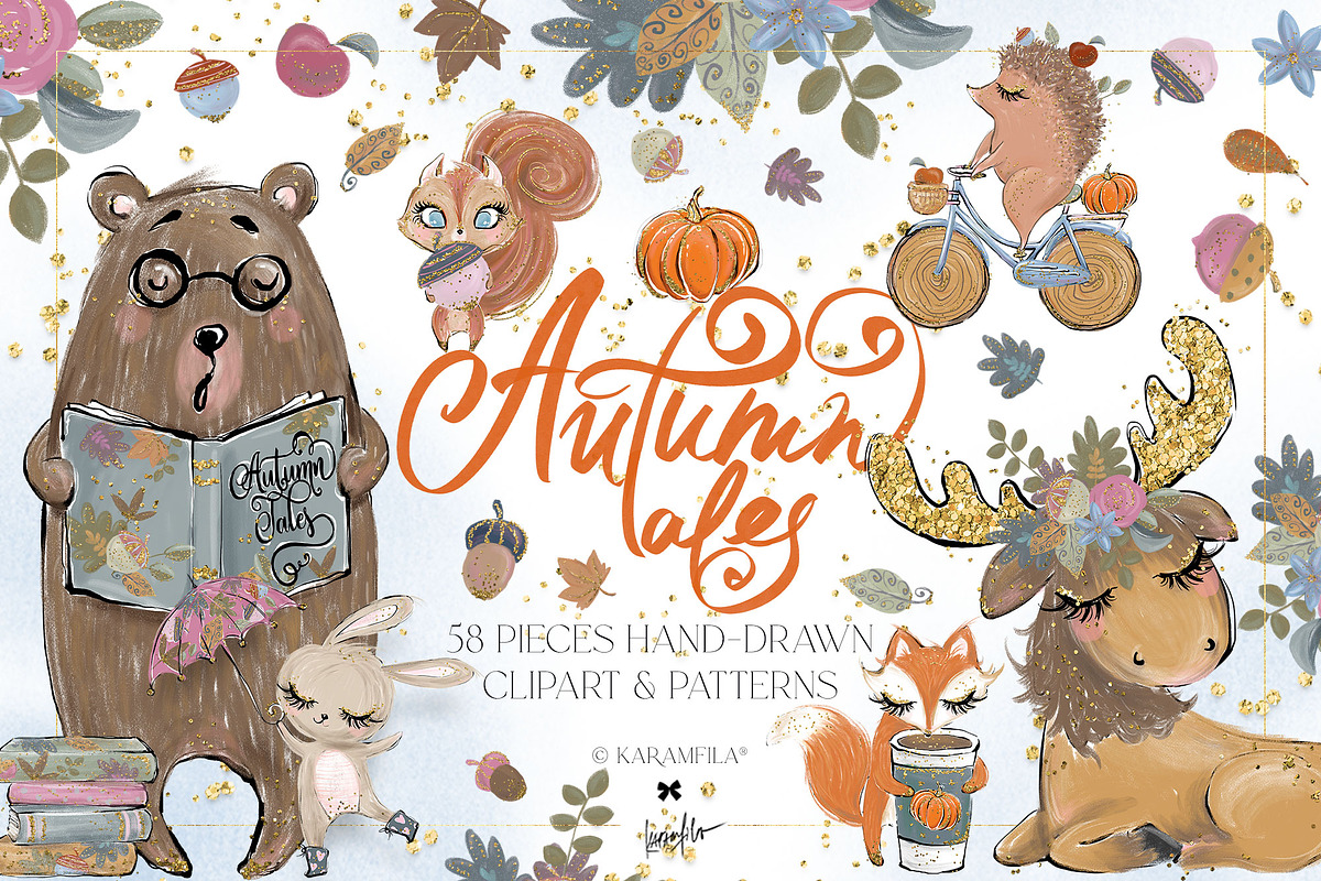 Fall Woodland Clipart & Patterns Kit, a Seasonal Illustration by KaramfilaS (Photo 1 of 25)