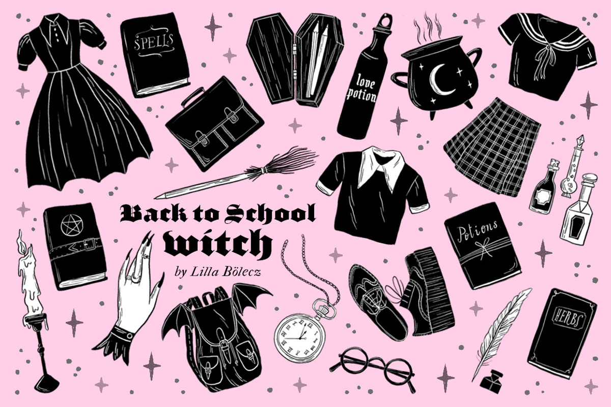 Back to School Witch Clip Art, an Education Illustration by Lilla Bölecz (Photo 1 of 4)