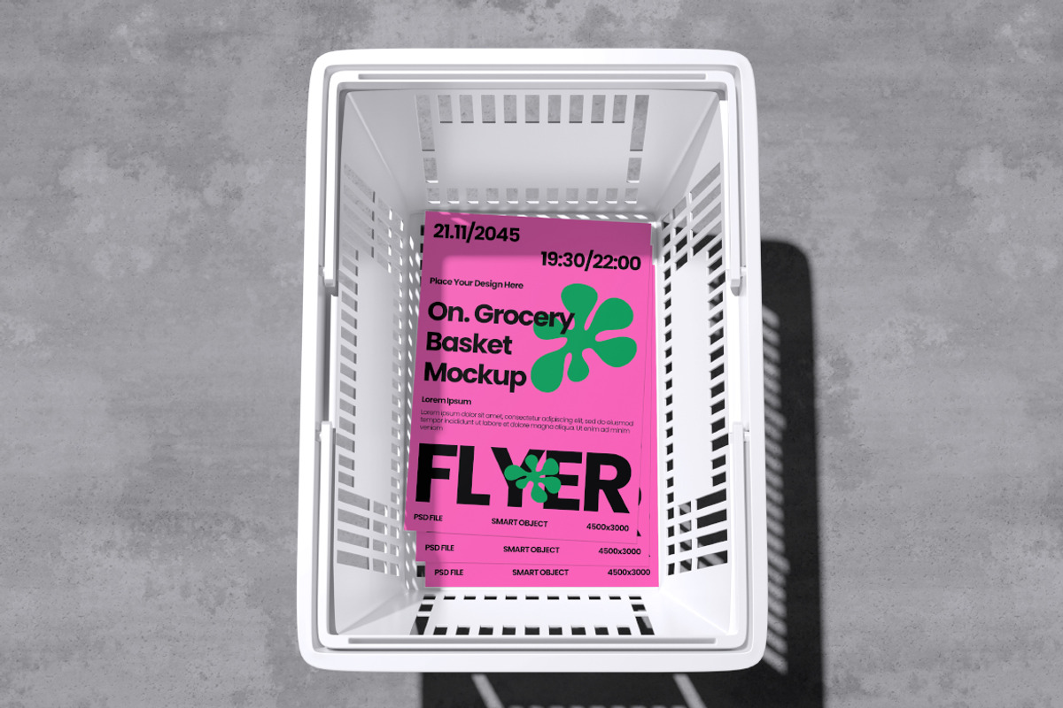 Flyer on Grocery Basket Mockup, an Advertising Mockup by Rielismee (Photo 3 of 5)
