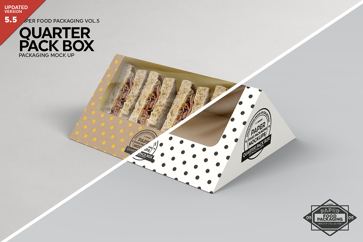 Quarter Pack Sandwich Box Mockup, a Packaging Mockup by INCDesign (Photo 1 of 5)