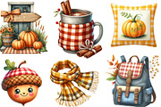 Watercolor Gingham Autumn Clipart, an Illustration by Designking (Thumbnail 2 of 4)