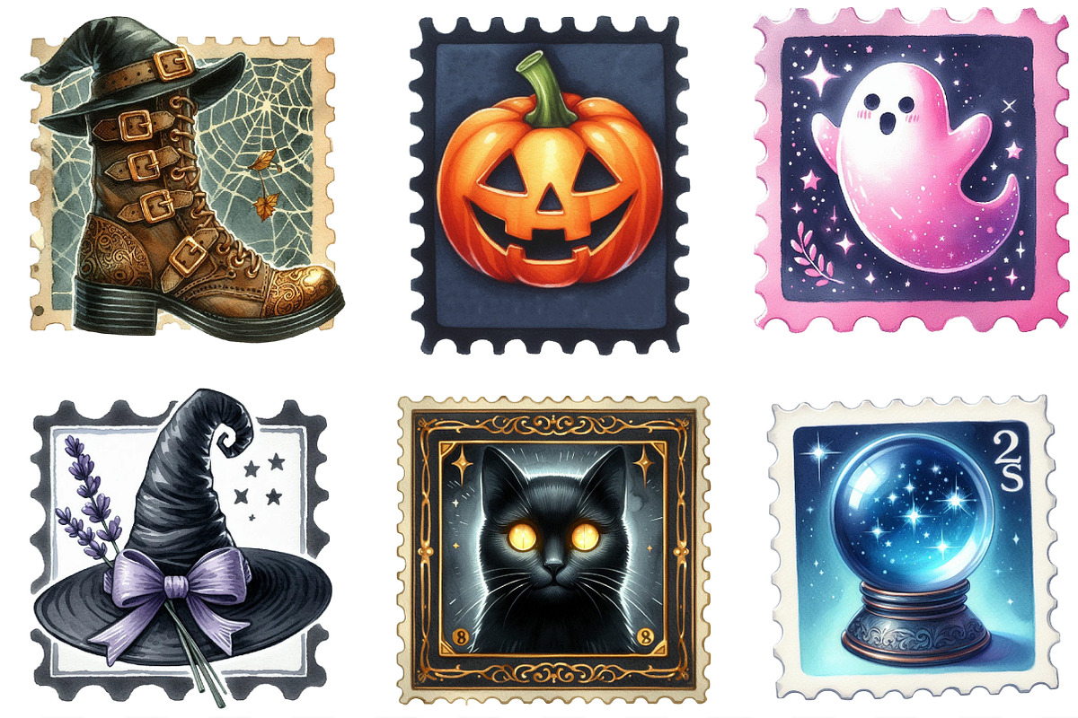 Cool Halloween Postage Stamps PNG, an Illustration by Designking (Photo 3 of 4)