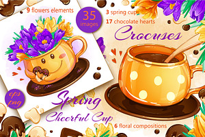 Spring Cheerful Cup. Crocus Bouquet