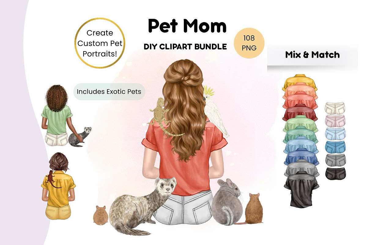 Back View Pet Mom Clipart Bundle, an Animal Illustration by ColorfulPT (Photo 1 of 8)