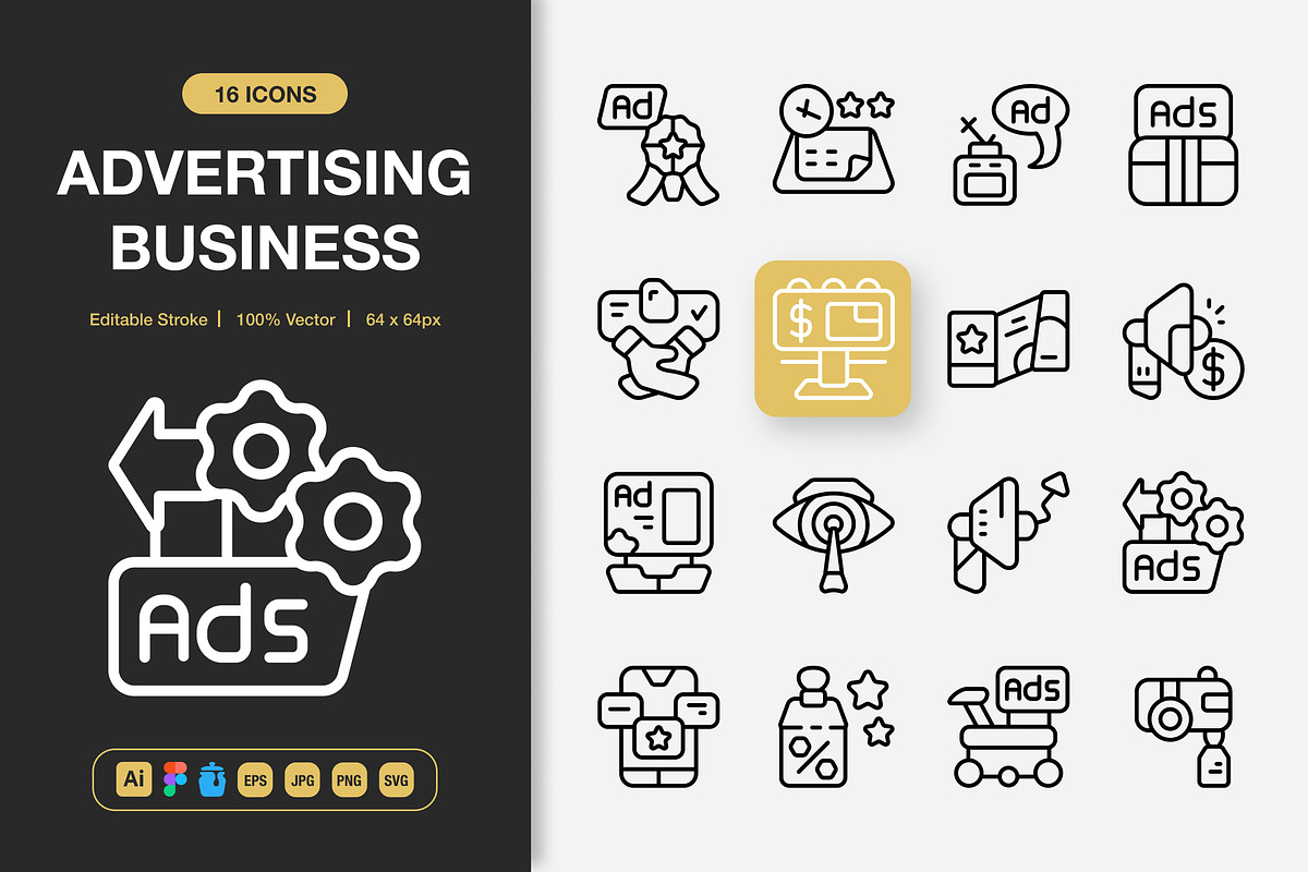 Advertising Business Icons, an Outline Icon by Spacepixel Creative