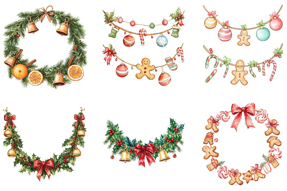 Christmas garlands Clipart, a Seasonal Illustration by Designking (Photo 4 of 5)