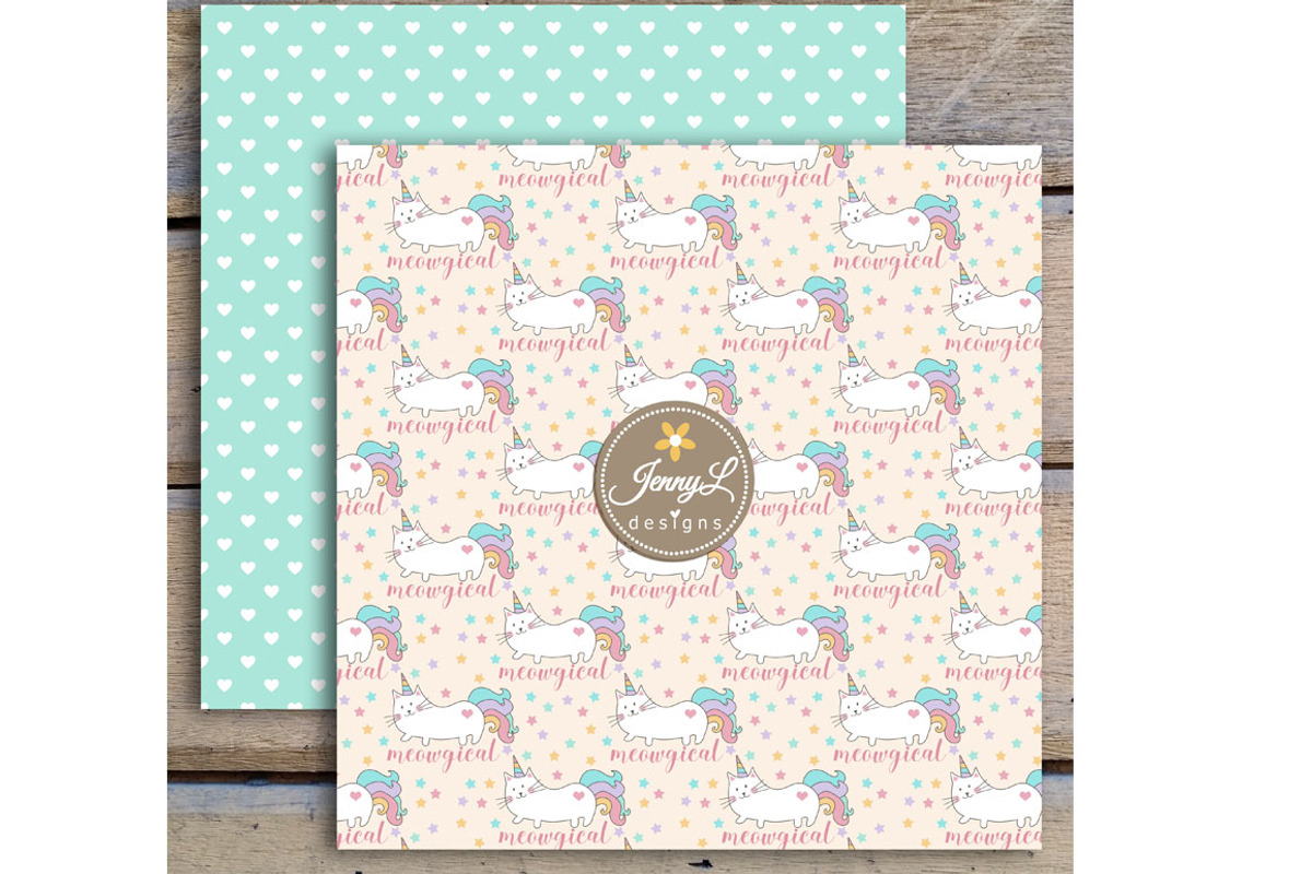 Caticorn Cat Digital Paper & Clipart, a Pattern Graphic by JennyL Designs (Photo 6 of 8)