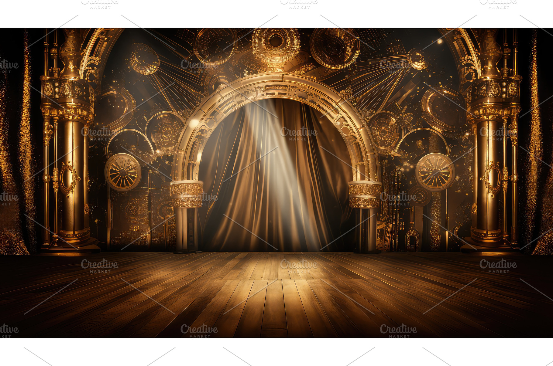 vintage gold stage background ai, an Arts & Entertainment Photo by pikepicture