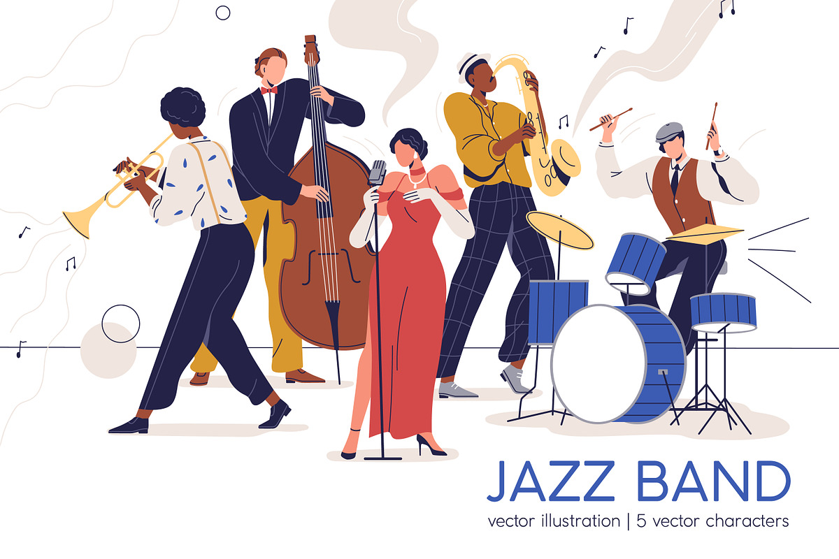 Jazz band musicians performing music, a Person Illustration by Good Studio (Photo 1 of 6)