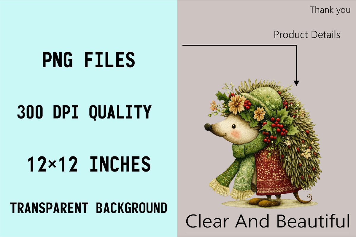 Funny Christmas Hedgehog Clipart, an Illustration by SVGArt (Photo 3 of 8)