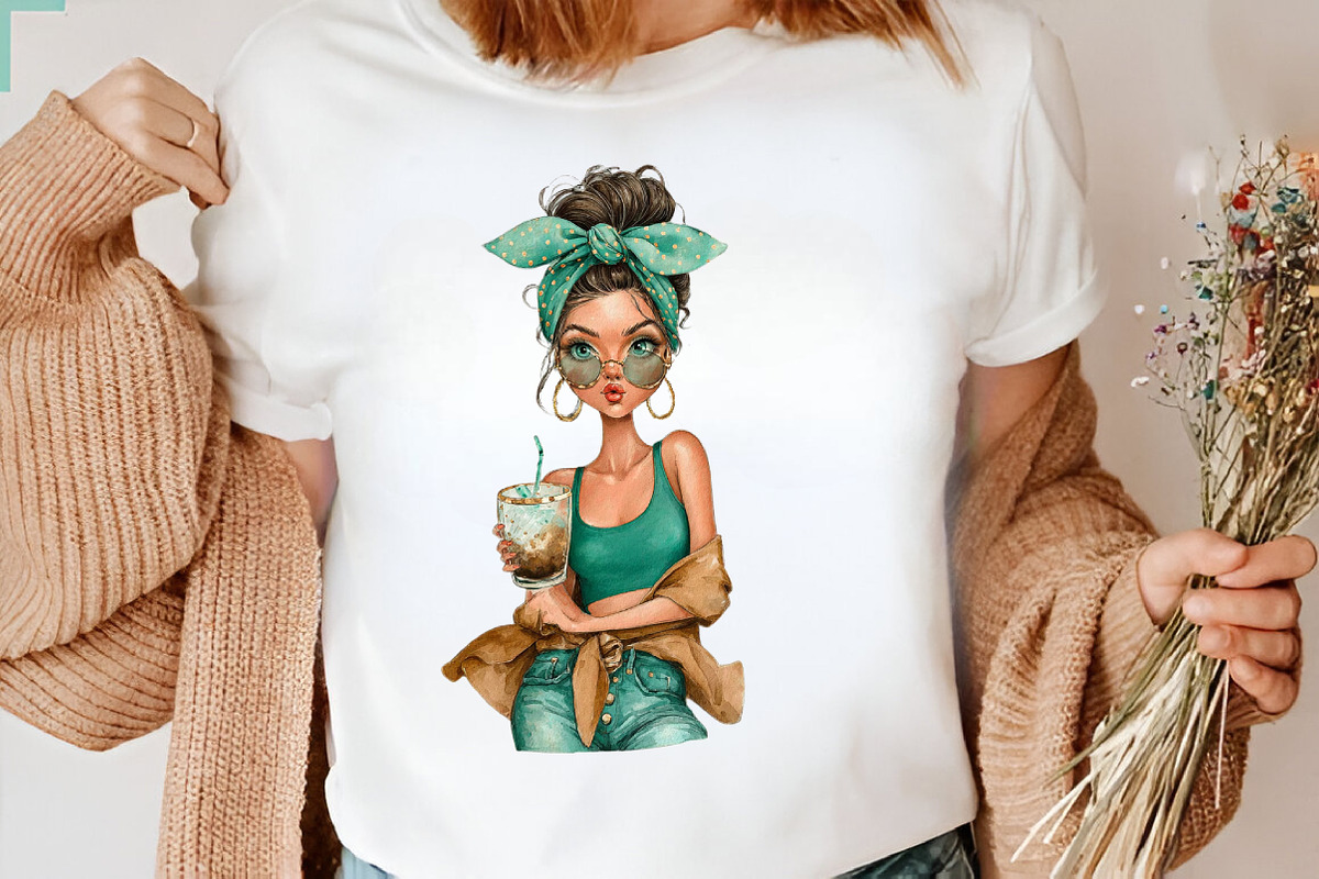 Whimsical Summer Coffee Girl Clipart, an Illustration by SVGArt (Photo 7 of 9)