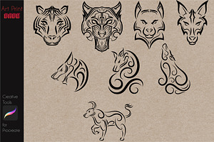 Tribal Tattoo Pack Stamp Animals Art