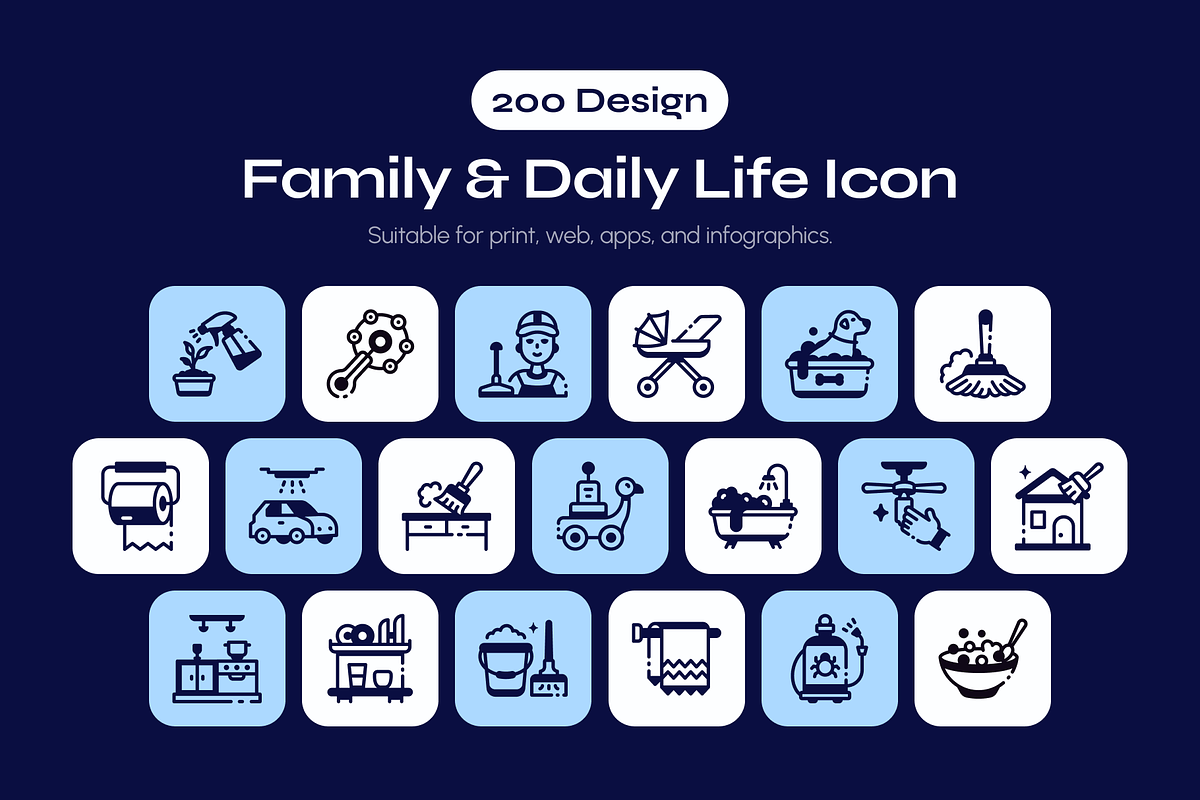 200 Family and Daily Life Icon Set, a Solid Icon by Vectors Market (Photo 1 of 8)