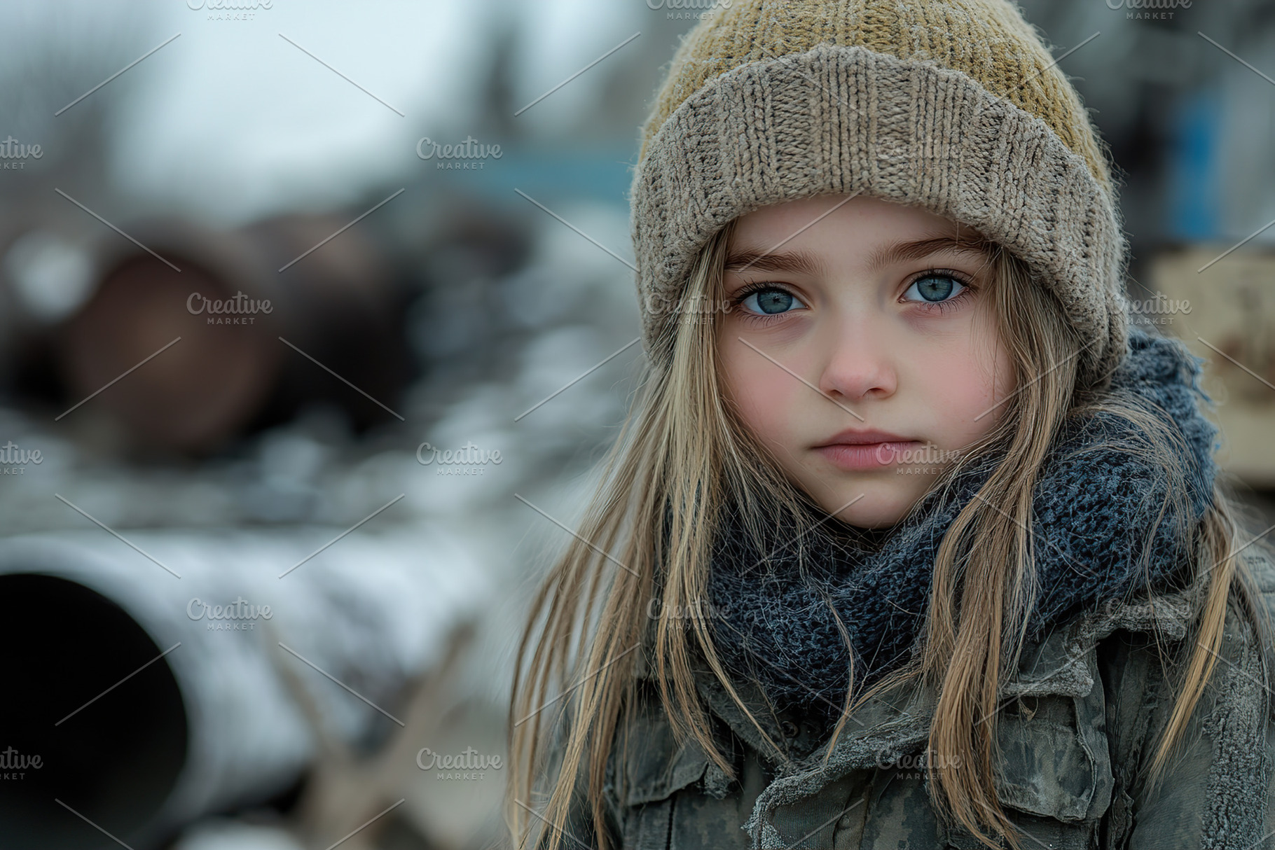 Young girl in warm clothing stands by industrial backdrop in nee, a Person Photo by AlyaAnd