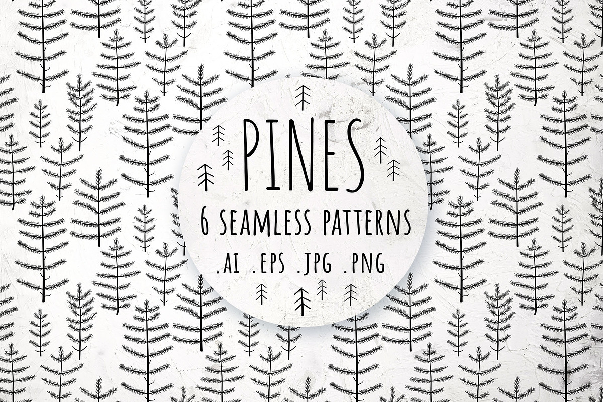 6 patterns with pines, a Pattern Graphic by pineart (Photo 1 of 5)