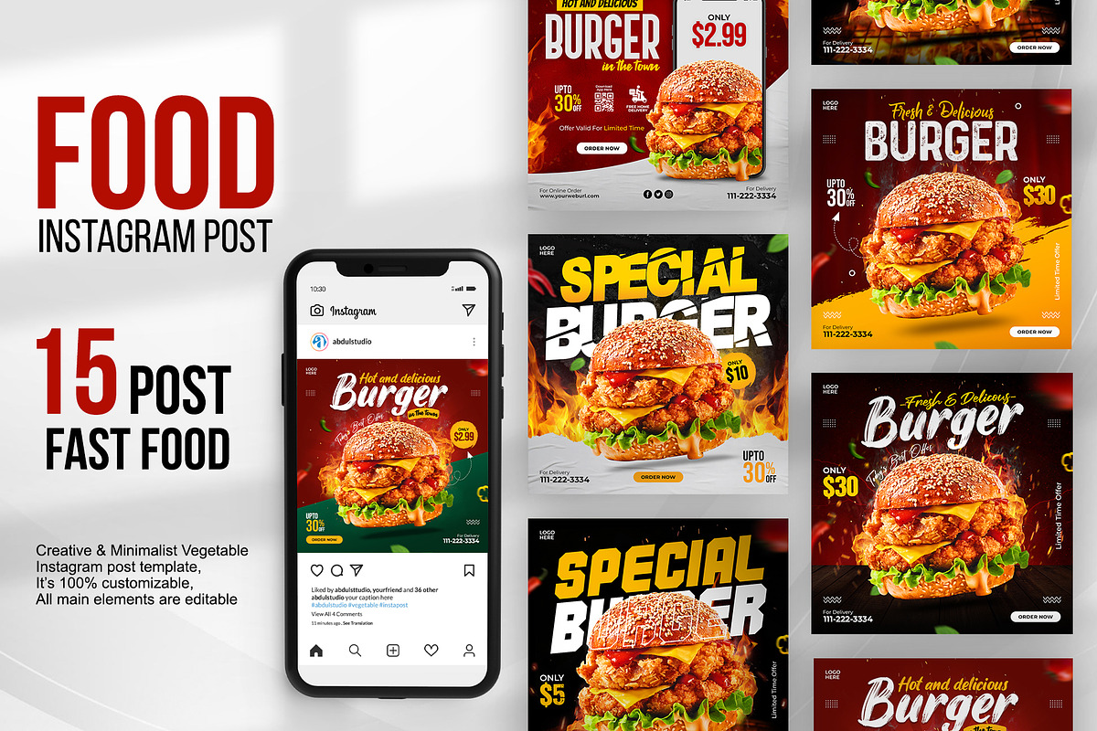 Food Instagram Post Template, a Social Media Template by Abdul Studio (Photo 1 of 5)