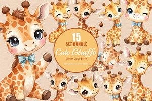 15 Bundle Watercolor Cute Giraffe, an Animal Illustration by Morspective