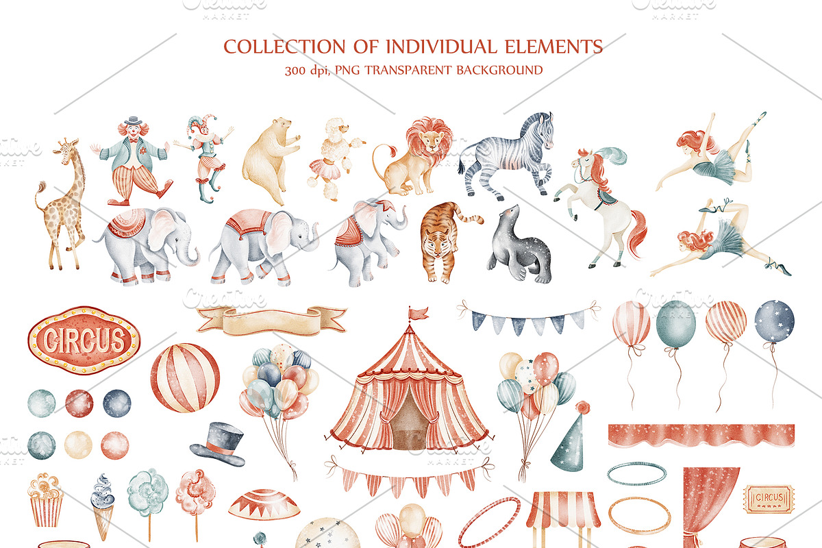 Cute Circus Watercolor Clipart Set, an Animal Illustration by LenArt (Photo 16 of 18)