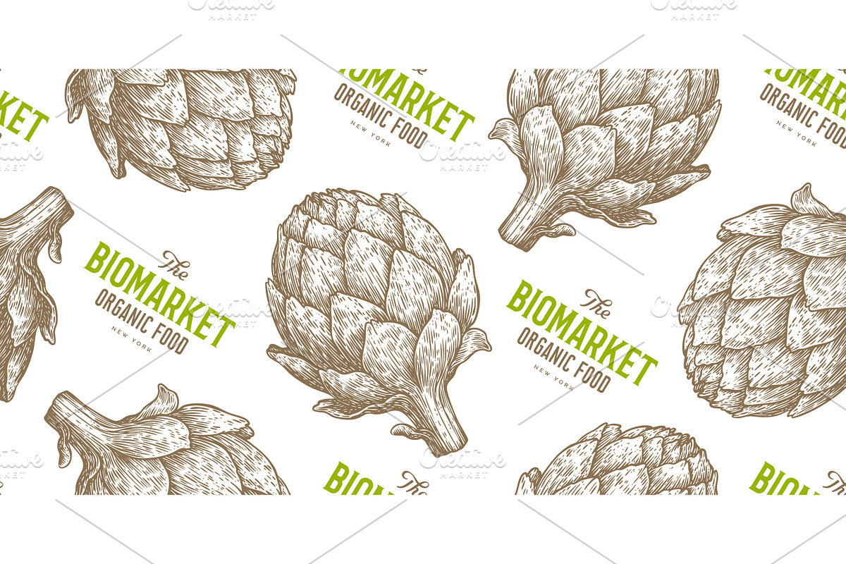 Artichoke, vegetable. Seamless, a Food Illustration by Foxys Graphic