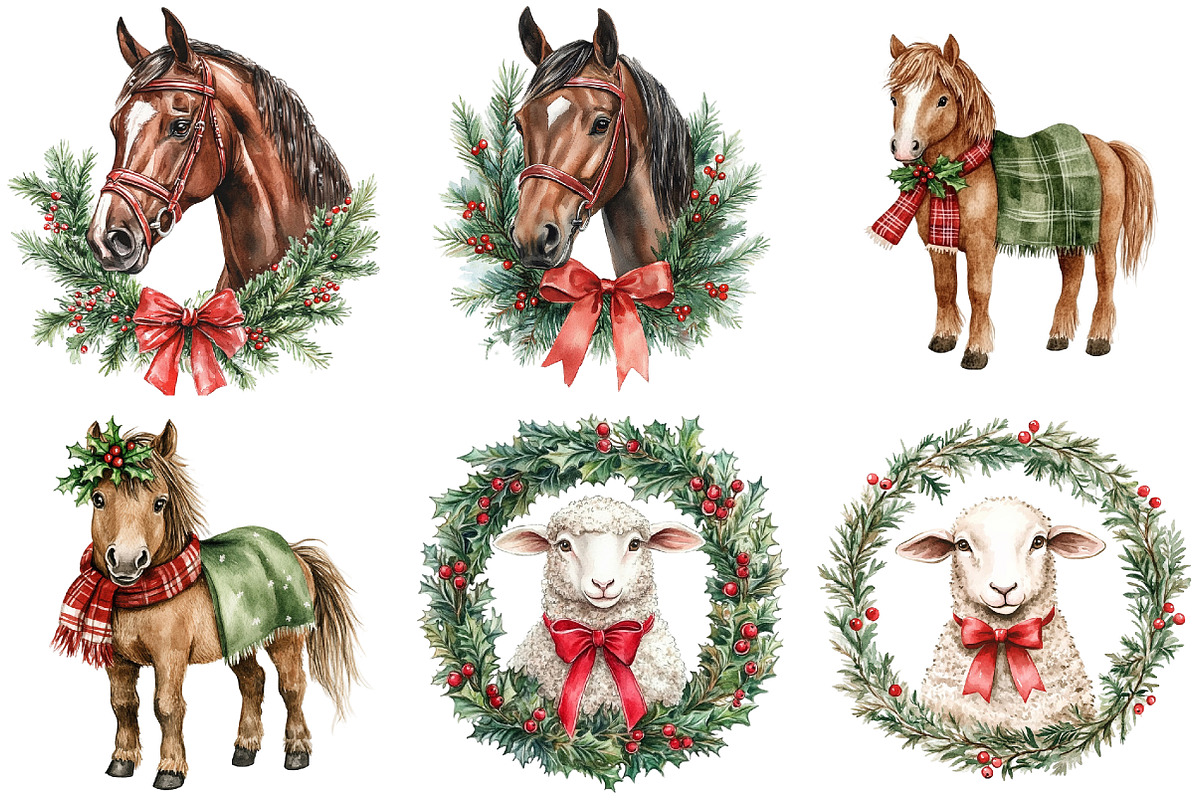 Christmas Farm Animals Clipart, a Seasonal Illustration by CitraGraphics (Photo 5 of 7)