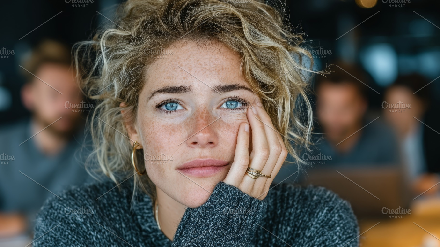Thoughtful woman in office environment during business meeting with colleagues, a Person Photo by AS photostudio