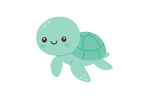Sea turtle with smiling face. Flat, an Animal Illustration by GraphiShop