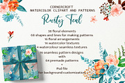 Rusty Teal Floral Clipart & Patterns, an Illustration by Corner Croft (Thumbnail 1 of 13)