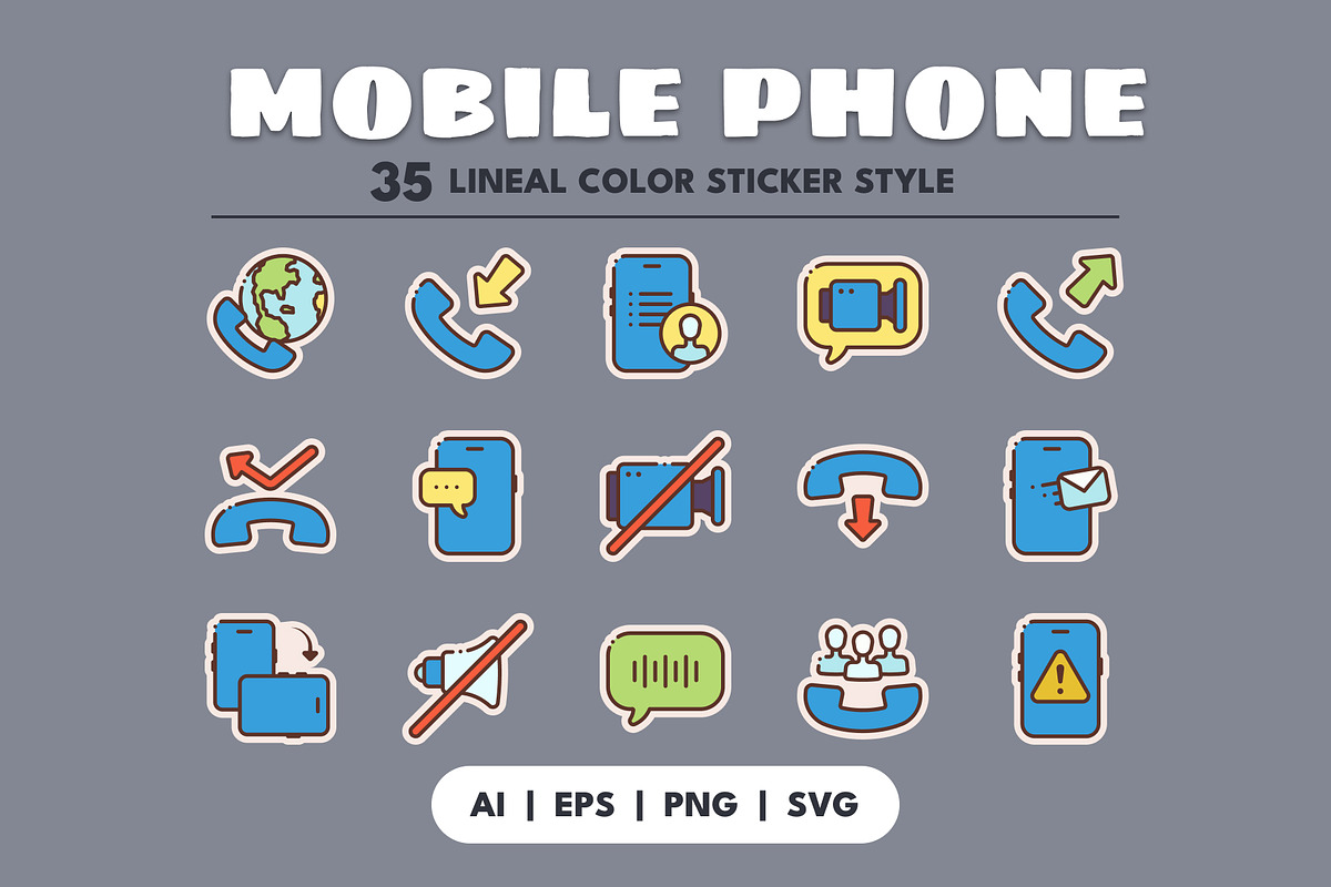35 MOBILE PHONE LINEAL COLOR STICKER, an Object Graphic by agusrahar (Photo 1 of 4)