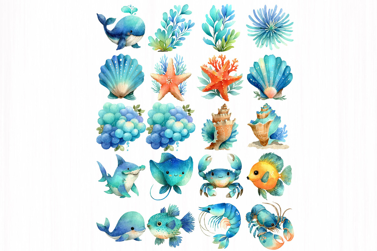 Sea Creature Clipart, an Illustration by DreamCafeArt (Photo 3 of 7)