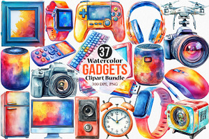 Watercolor Gadgets Clipart Bundle, an Illustration by Canvas Craft