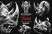 10 Bundle Dark Art Rhino Animal, an Illustration by Morspective (Thumbnail 1 of 7)